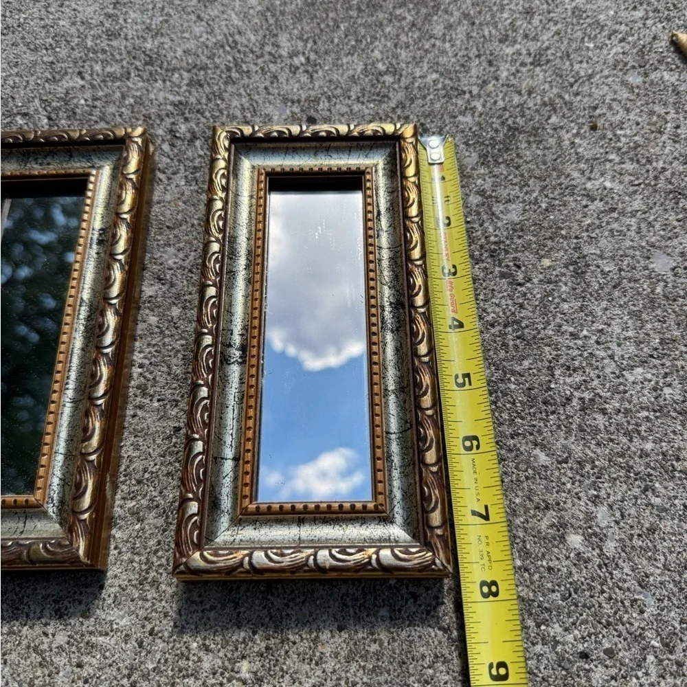 Pair of vintage gold framed Victorian style wall hanging mirrors READ